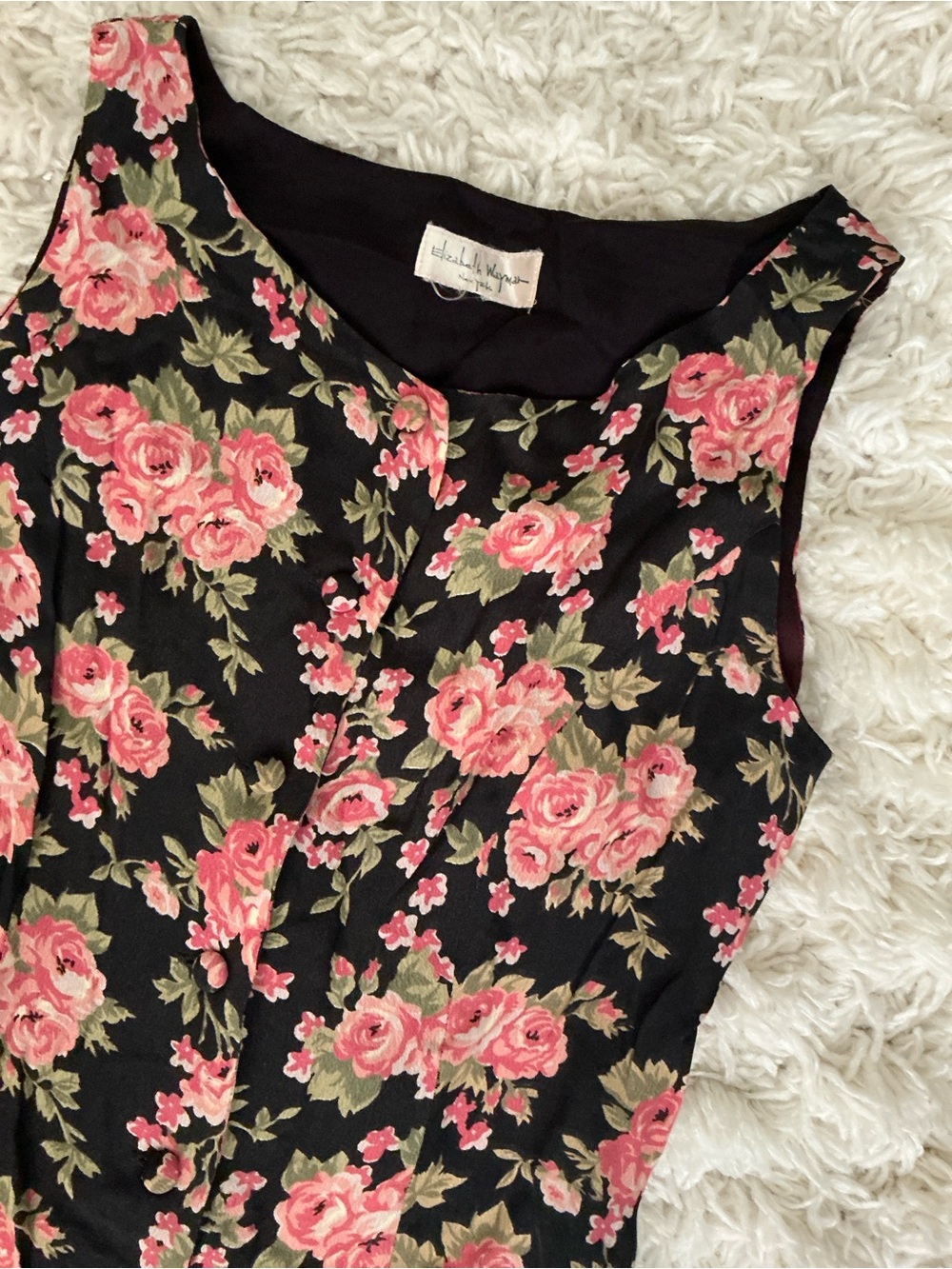 VINTAGE 90s Black Floral Mini Dress - Picture 3 of 5